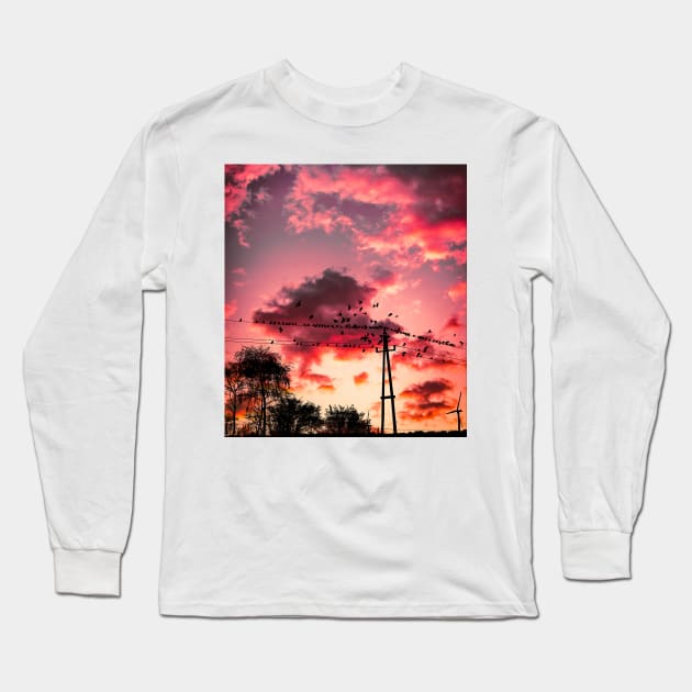 Sunset Birds Long Sleeve T-Shirt by sherifarts